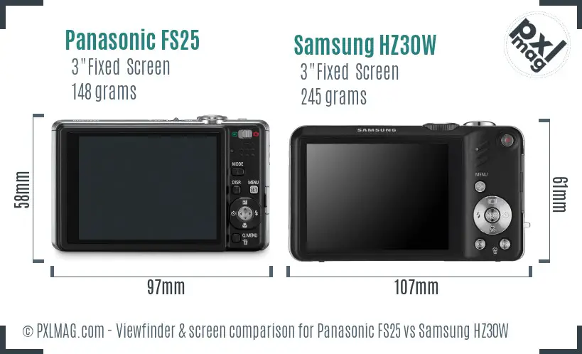 Panasonic FS25 vs Samsung HZ30W Screen and Viewfinder comparison
