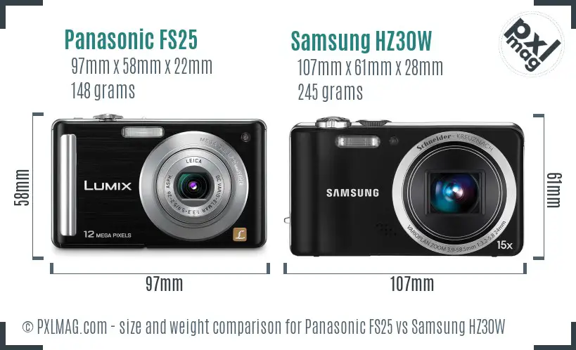 Panasonic FS25 vs Samsung HZ30W size comparison
