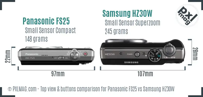 Panasonic FS25 vs Samsung HZ30W top view buttons comparison