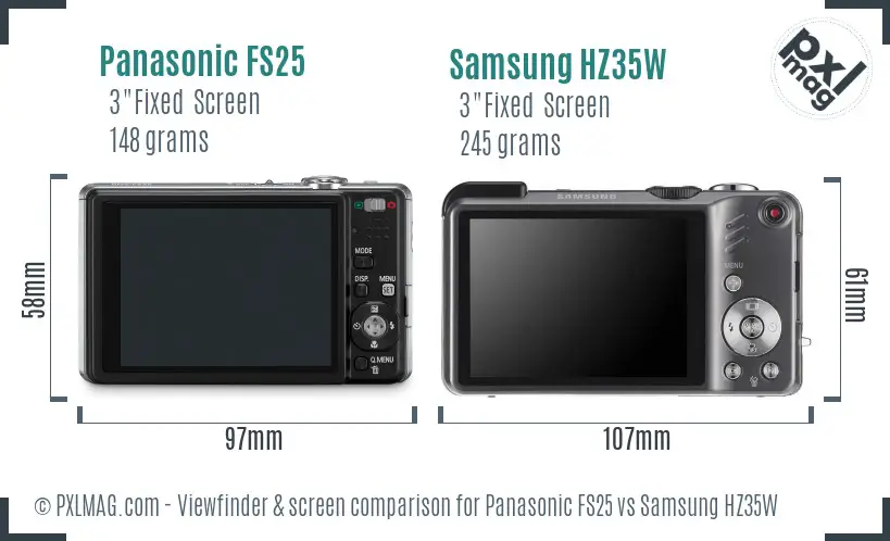 Panasonic FS25 vs Samsung HZ35W Screen and Viewfinder comparison