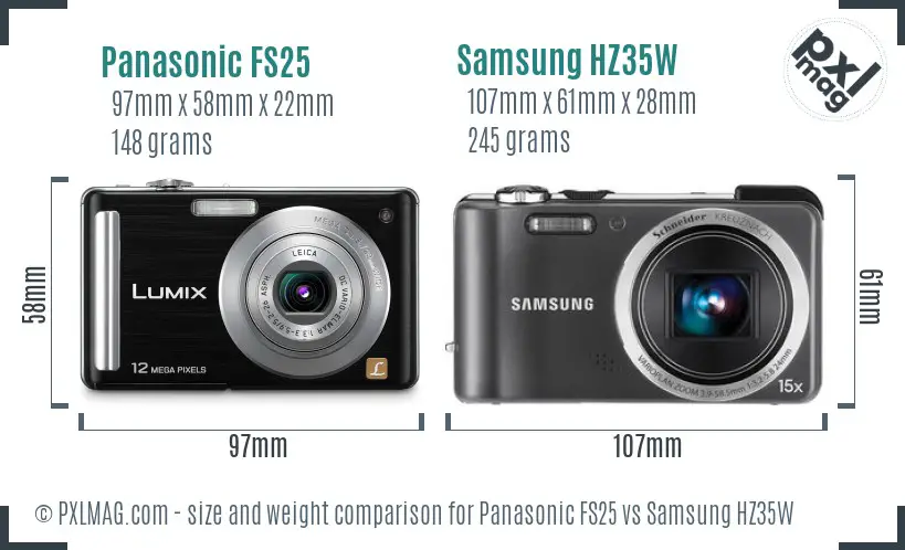 Panasonic FS25 vs Samsung HZ35W size comparison