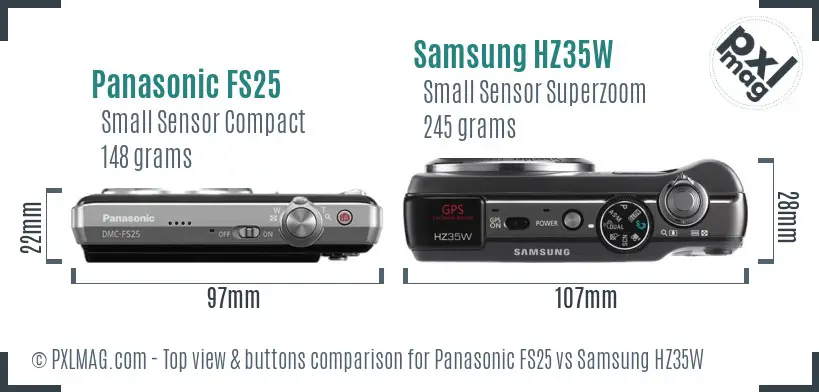 Panasonic FS25 vs Samsung HZ35W top view buttons comparison