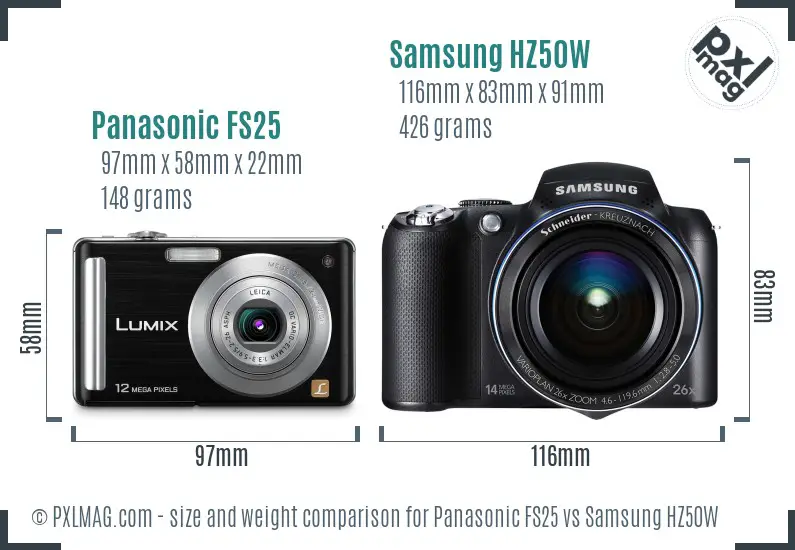 Panasonic FS25 vs Samsung HZ50W size comparison