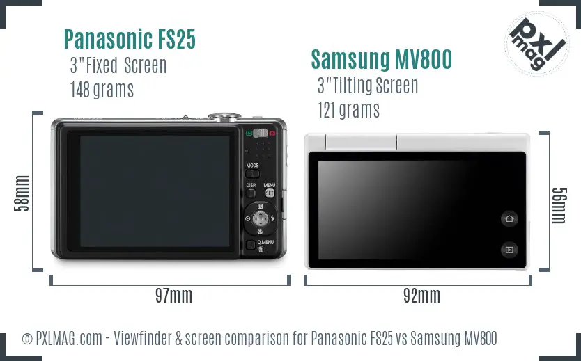 Panasonic FS25 vs Samsung MV800 Screen and Viewfinder comparison