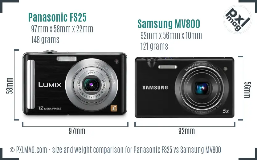 Panasonic FS25 vs Samsung MV800 size comparison