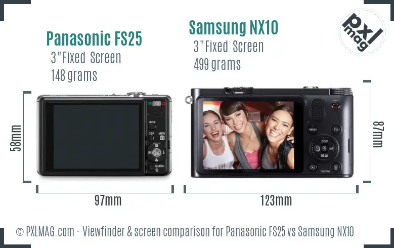 Panasonic FS25 vs Samsung NX10 Screen and Viewfinder comparison