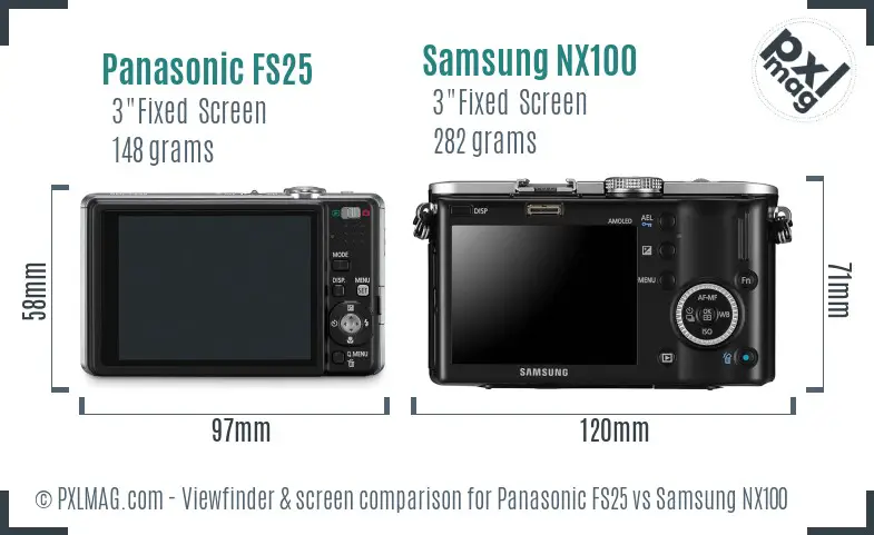 Panasonic FS25 vs Samsung NX100 Screen and Viewfinder comparison