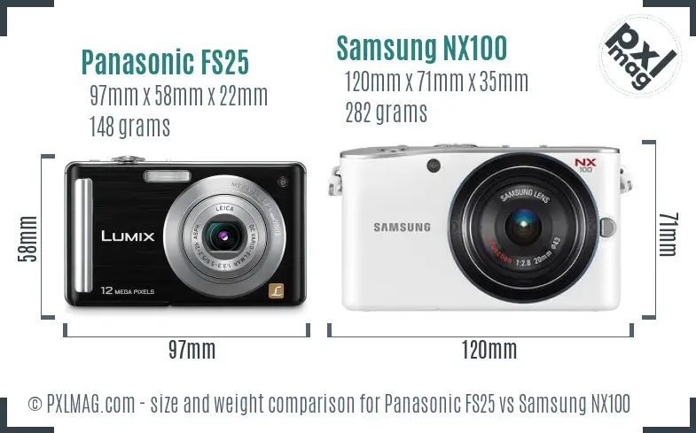 Panasonic FS25 vs Samsung NX100 size comparison