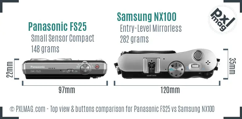 Panasonic FS25 vs Samsung NX100 top view buttons comparison
