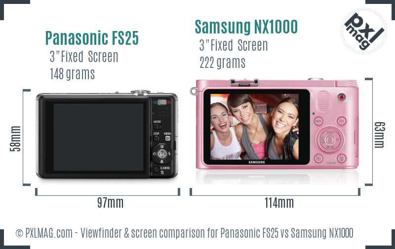 Panasonic FS25 vs Samsung NX1000 Screen and Viewfinder comparison