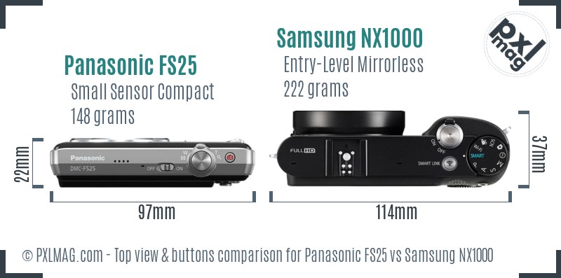Panasonic FS25 vs Samsung NX1000 top view buttons comparison
