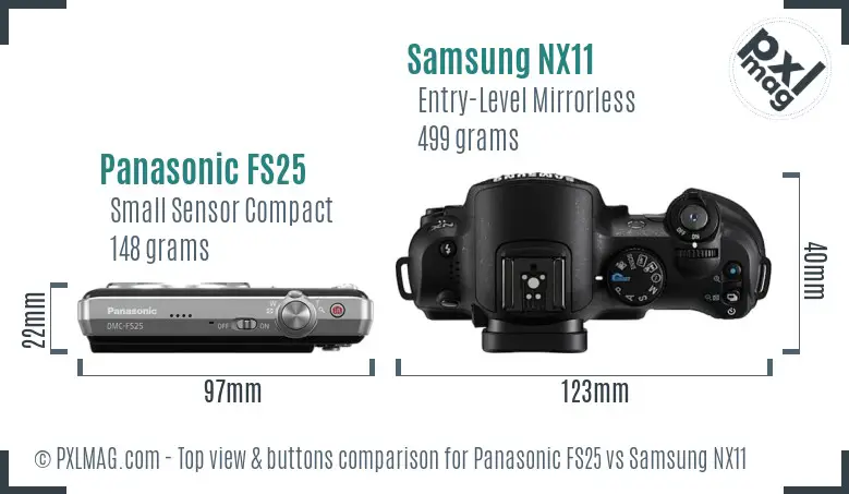 Panasonic FS25 vs Samsung NX11 top view buttons comparison Panasonic FS25 vs Samsung NX11 top view buttons comparison