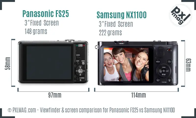 Panasonic FS25 vs Samsung NX1100 Screen and Viewfinder comparison