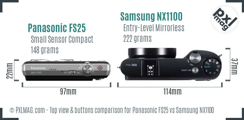 Panasonic FS25 vs Samsung NX1100 top view buttons comparison