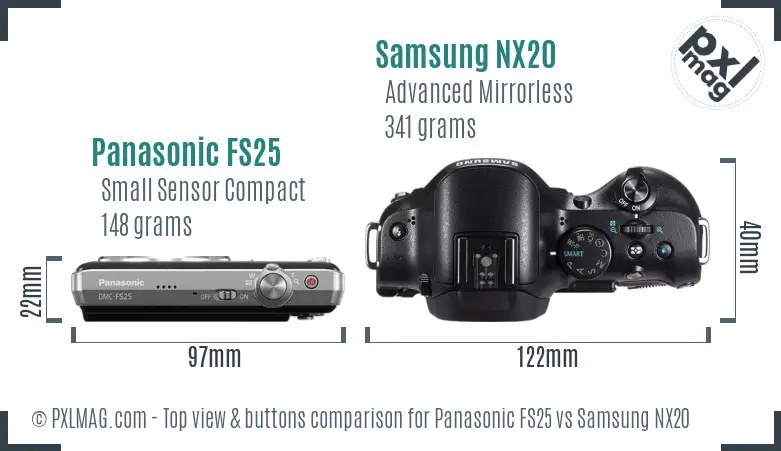Panasonic FS25 vs Samsung NX20 top view buttons comparison Panasonic FS25 vs Samsung NX20 top view buttons comparison