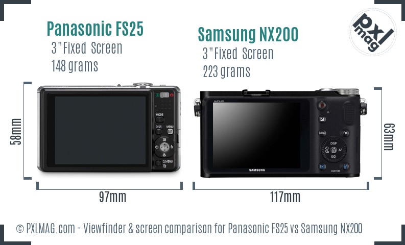 Panasonic FS25 vs Samsung NX200 Screen and Viewfinder comparison