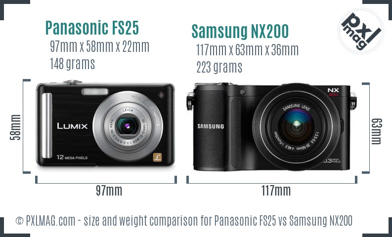 Panasonic FS25 vs Samsung NX200 size comparison