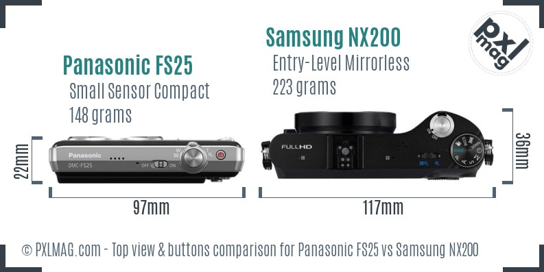 Panasonic FS25 vs Samsung NX200 top view buttons comparison