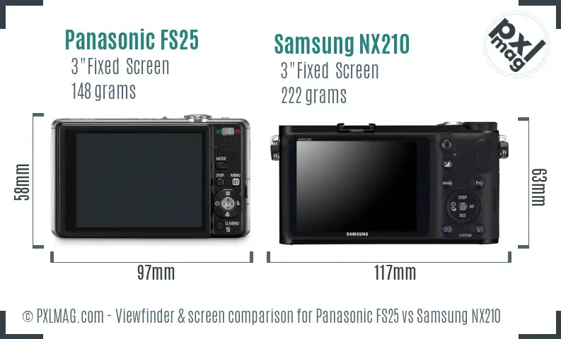 Panasonic FS25 vs Samsung NX210 Screen and Viewfinder comparison