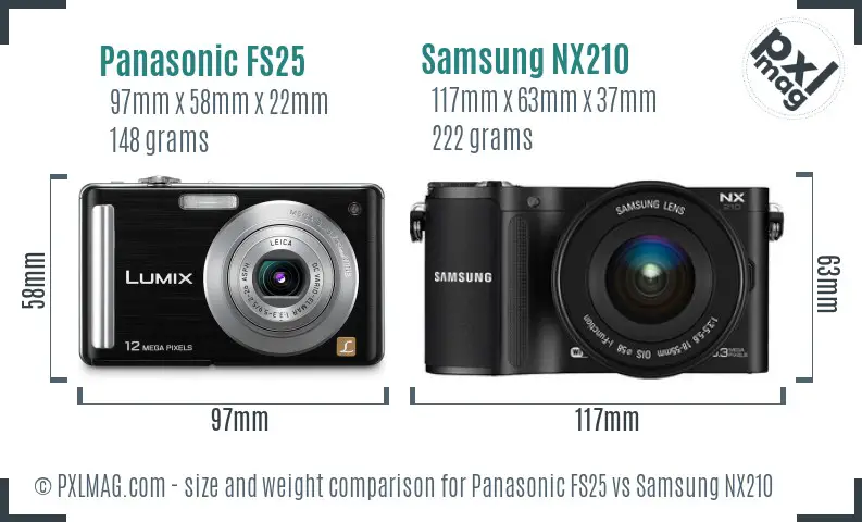 Panasonic FS25 vs Samsung NX210 size comparison