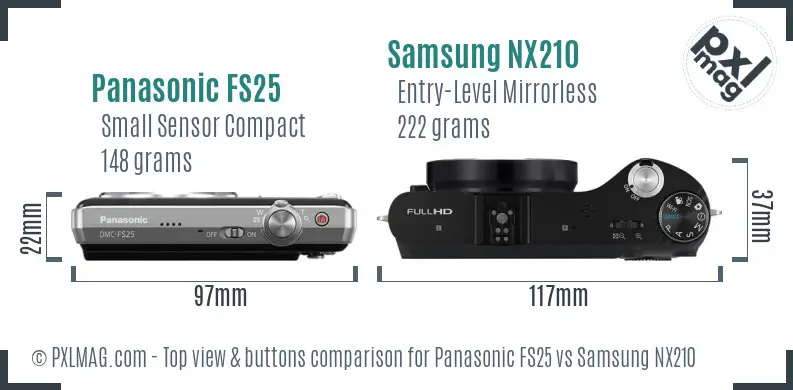 Panasonic FS25 vs Samsung NX210 top view buttons comparison