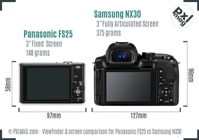 Panasonic FS25 vs Samsung NX30 Screen and Viewfinder comparison Panasonic FS25 vs Samsung NX30 Screen and Viewfinder comparison
