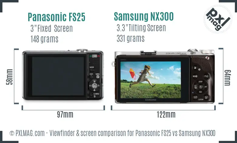 Panasonic FS25 vs Samsung NX300 Screen and Viewfinder comparison