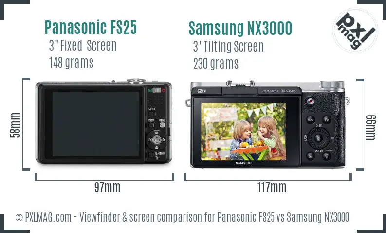 Panasonic FS25 vs Samsung NX3000 Screen and Viewfinder comparison