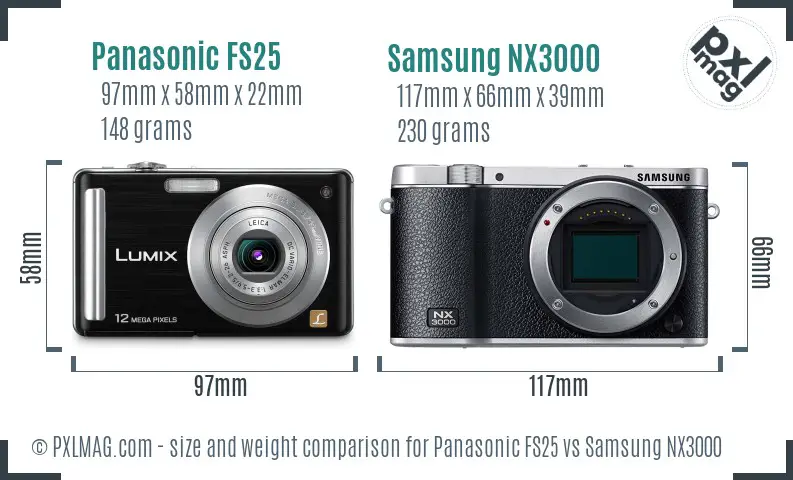Panasonic FS25 vs Samsung NX3000 size comparison