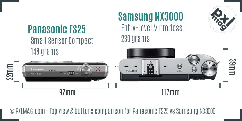 Panasonic FS25 vs Samsung NX3000 top view buttons comparison