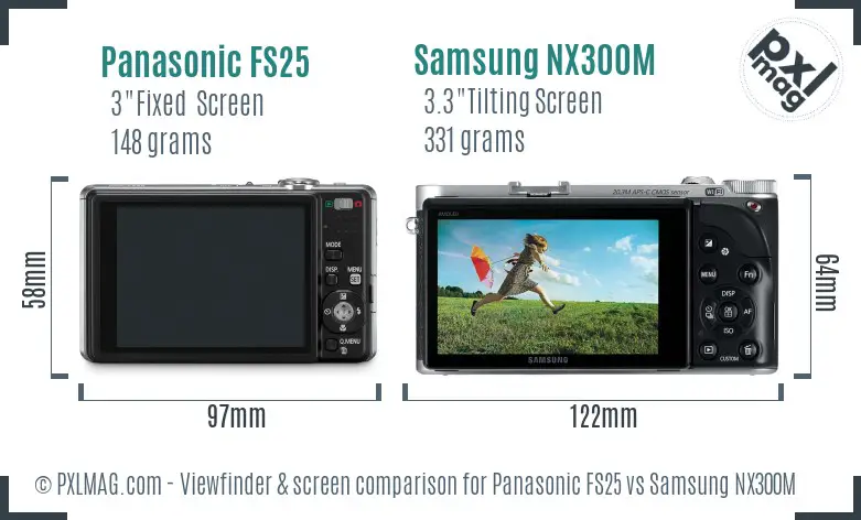 Panasonic FS25 vs Samsung NX300M Screen and Viewfinder comparison