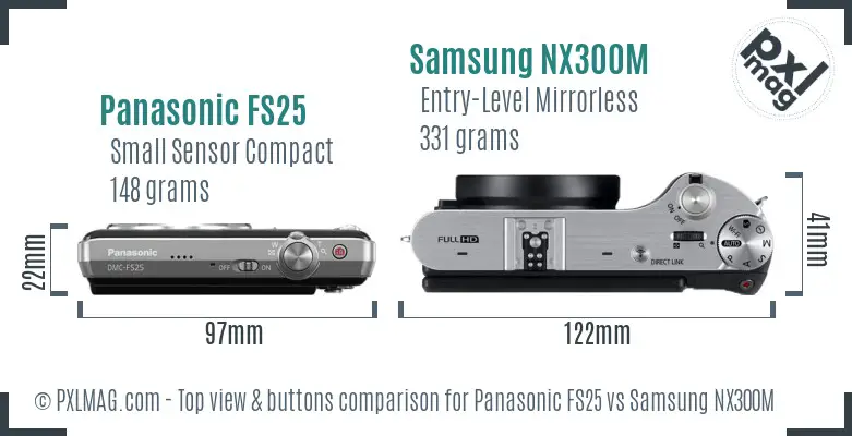 Panasonic FS25 vs Samsung NX300M top view buttons comparison