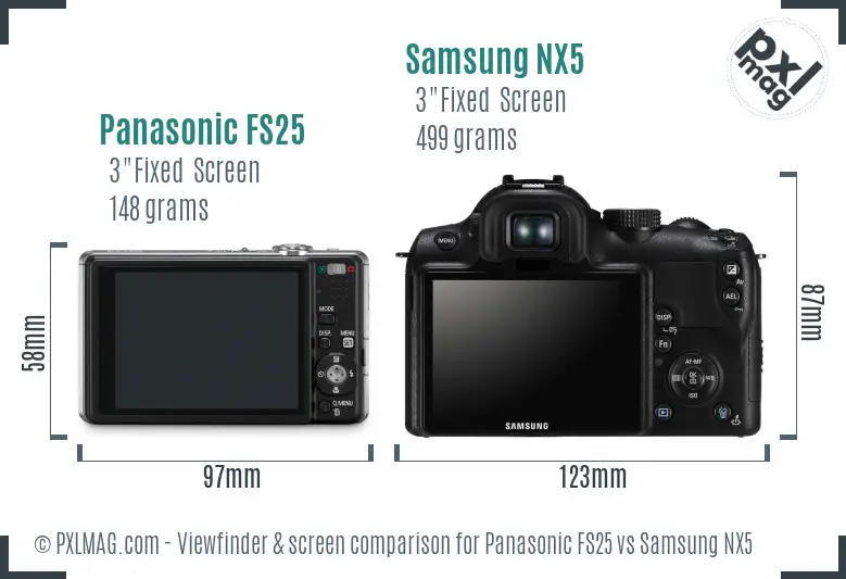 Panasonic FS25 vs Samsung NX5 Screen and Viewfinder comparison