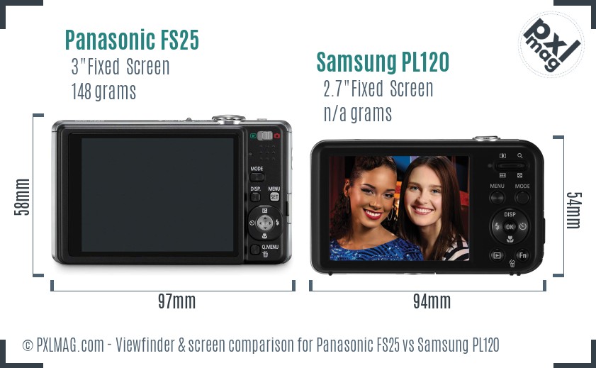 Panasonic FS25 vs Samsung PL120 Screen and Viewfinder comparison