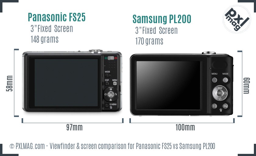 Panasonic FS25 vs Samsung PL200 Screen and Viewfinder comparison