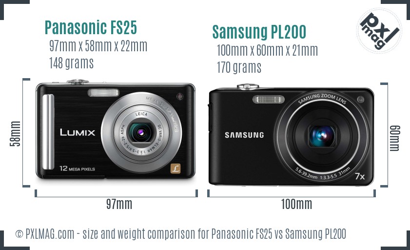 Panasonic FS25 vs Samsung PL200 size comparison