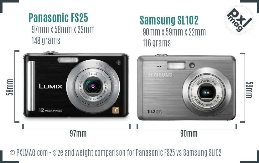 Panasonic FS25 vs Samsung SL102 size comparison