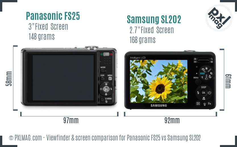 Panasonic FS25 vs Samsung SL202 Screen and Viewfinder comparison
