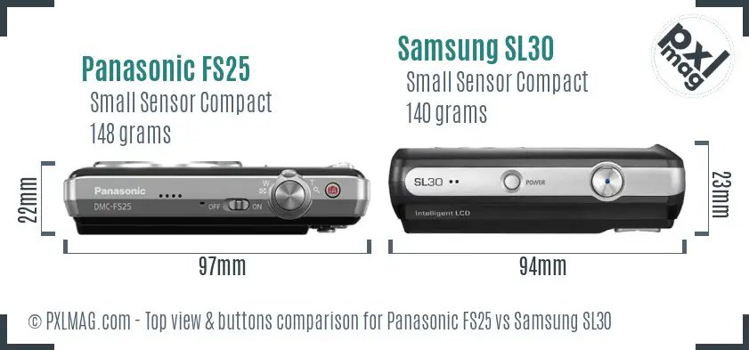 Panasonic FS25 vs Samsung SL30 top view buttons comparison Panasonic FS25 vs Samsung SL30 top view buttons comparison