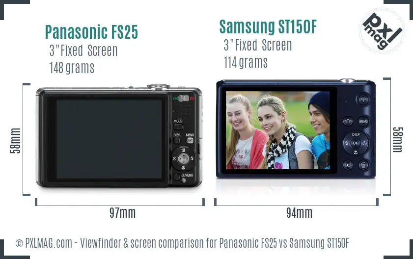 Panasonic FS25 vs Samsung ST150F Screen and Viewfinder comparison