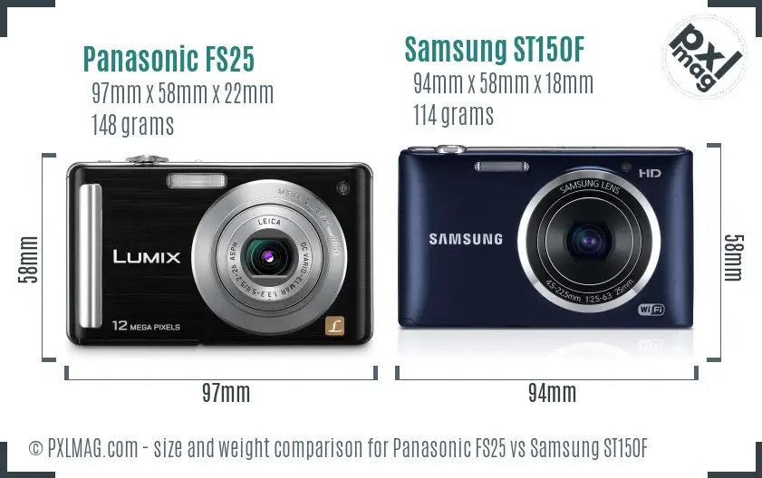 Panasonic FS25 vs Samsung ST150F size comparison