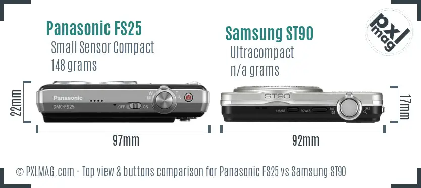 Panasonic FS25 vs Samsung ST90 top view buttons comparison Panasonic FS25 vs Samsung ST90 top view buttons comparison