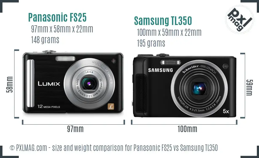Panasonic FS25 vs Samsung TL350 size comparison