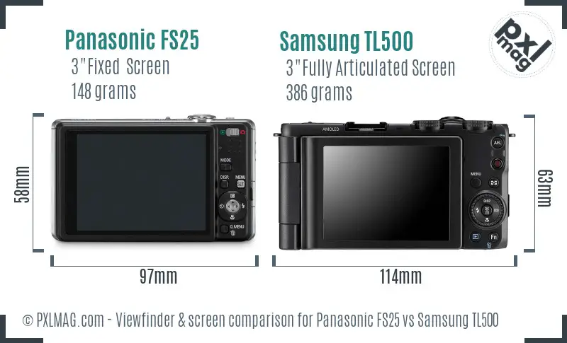 Panasonic FS25 vs Samsung TL500 Screen and Viewfinder comparison