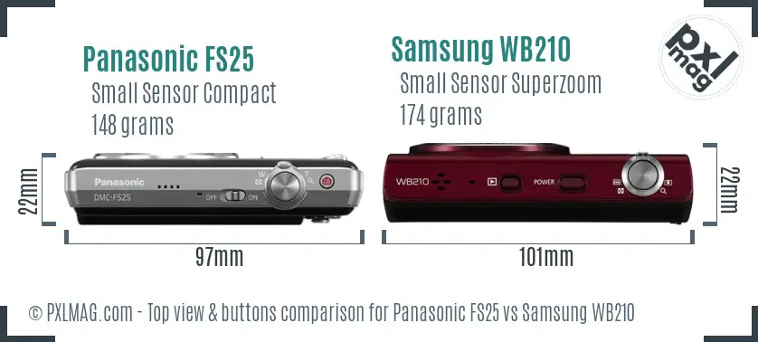 Panasonic FS25 vs Samsung WB210 top view buttons comparison Panasonic FS25 vs Samsung WB210 top view buttons comparison