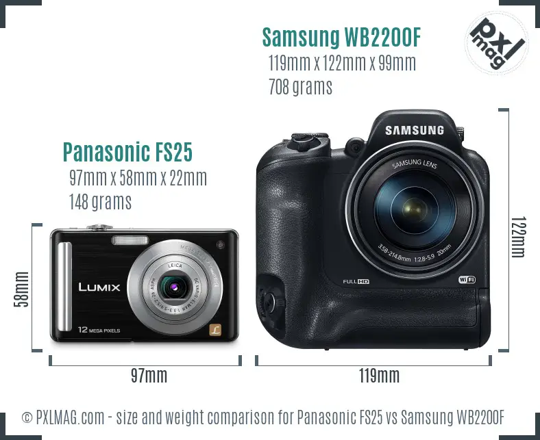 Panasonic FS25 vs Samsung WB2200F size comparison Panasonic FS25 vs Samsung WB2200F size comparison