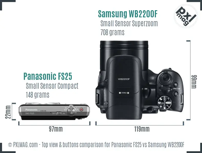 Panasonic FS25 vs Samsung WB2200F top view buttons comparison Panasonic FS25 vs Samsung WB2200F top view buttons comparison