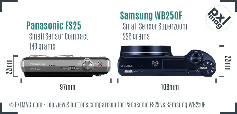 Panasonic FS25 vs Samsung WB250F top view buttons comparison
