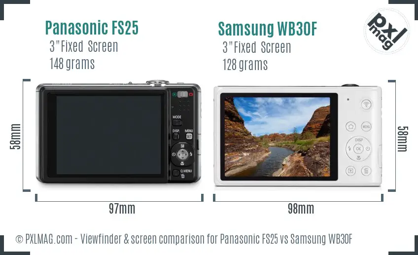 Panasonic FS25 vs Samsung WB30F Screen and Viewfinder comparison