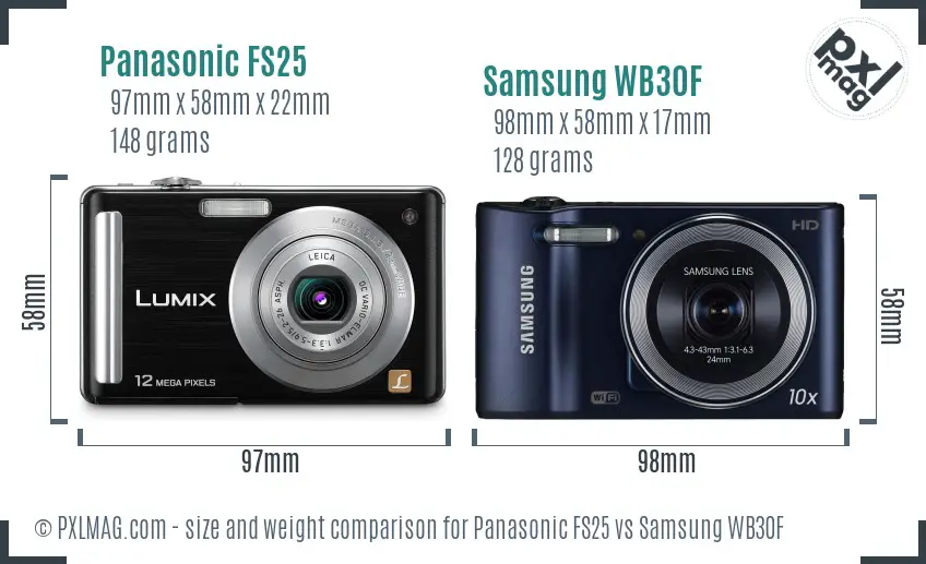 Panasonic FS25 vs Samsung WB30F size comparison